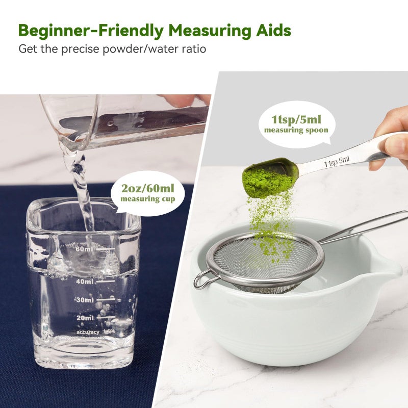Joiish Matcha Tea Set 10-Pcs Kit  Whisk and Bowl with Spout & Measuring Spoon  Japanese Tea Making Tools  Grey - Image 2
